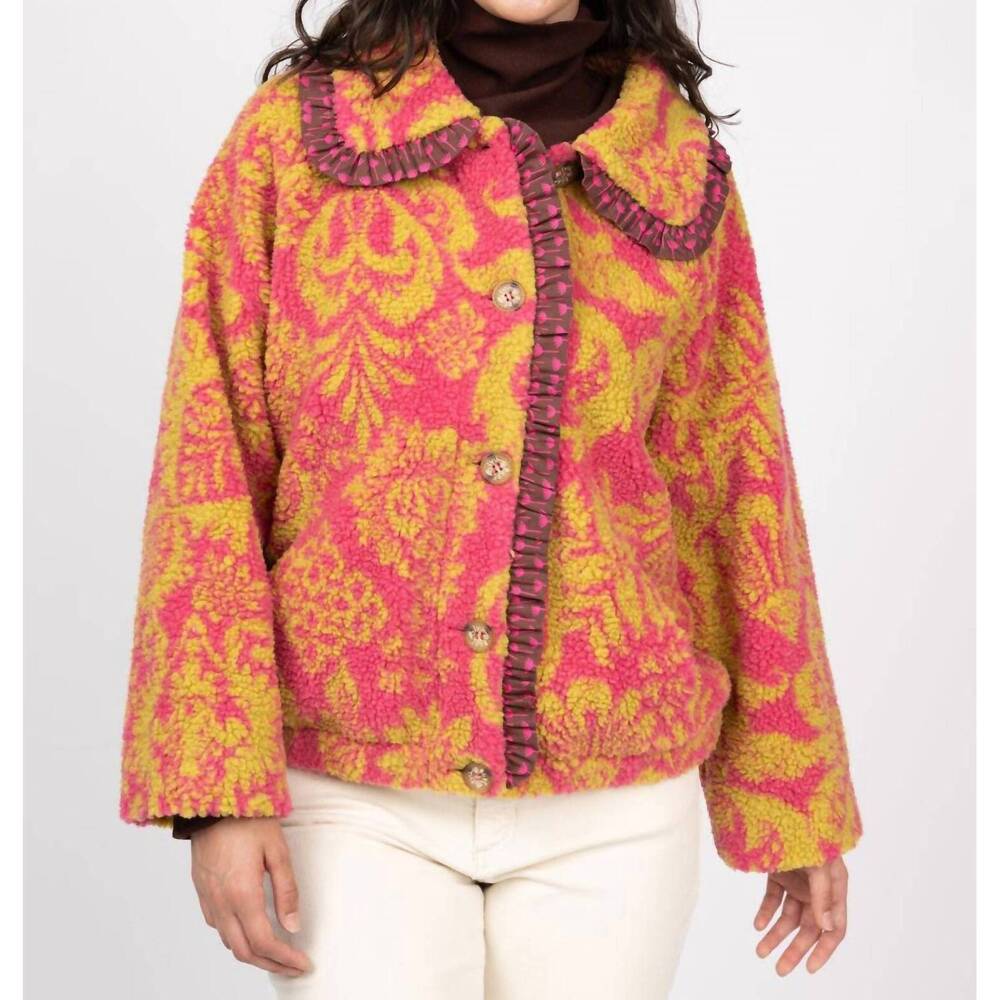 NEW IVY JANE scroll sherpa print jacket in citron
